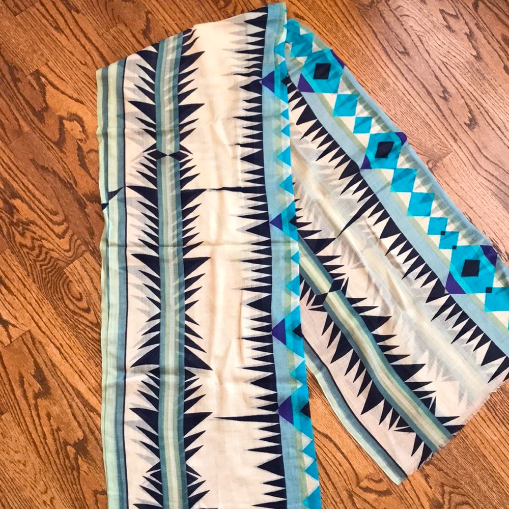 Lightweight Scarf In Blue, Cream & Green Pattern